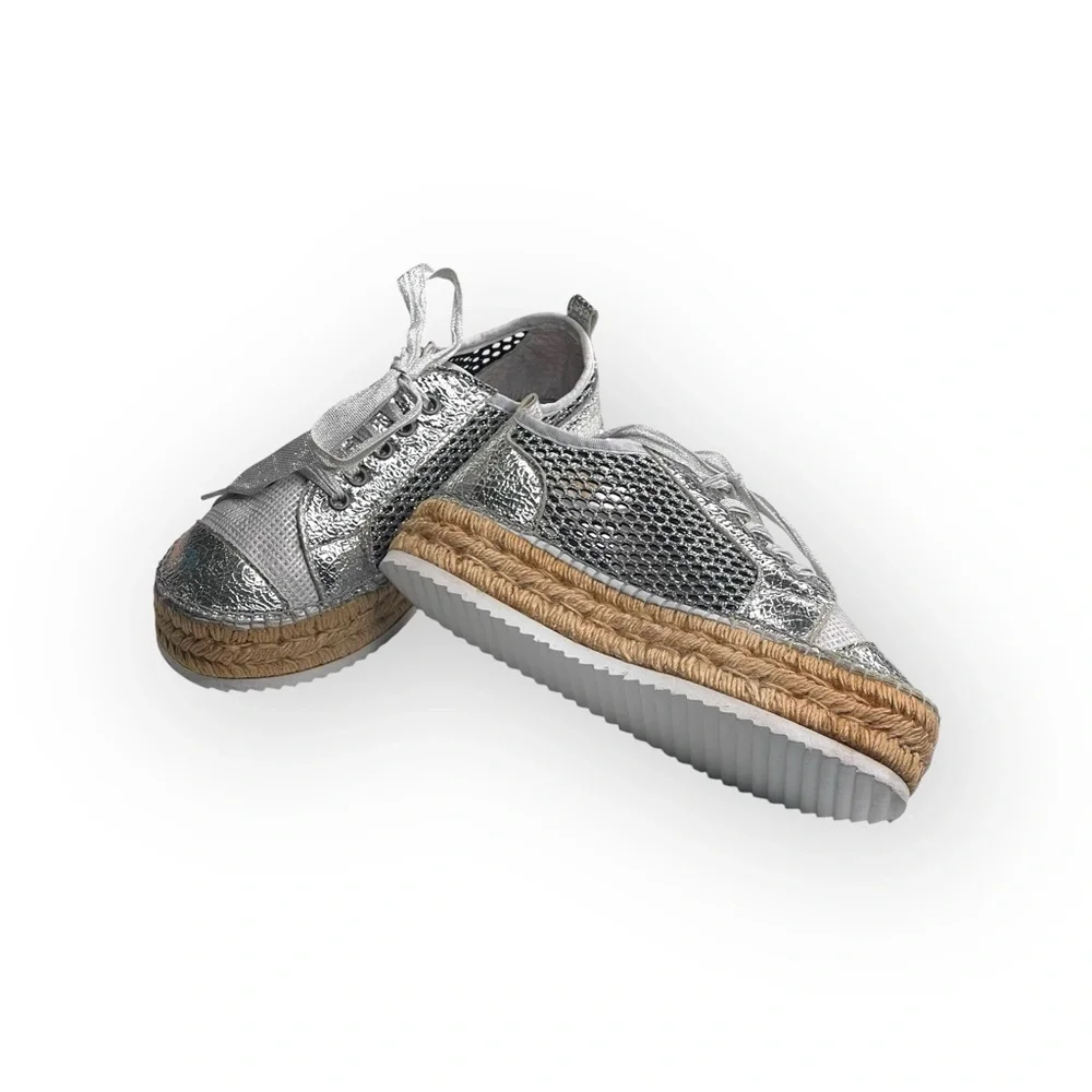 Cruz’n Shoes 𖦹 Handmade Double Sole Espadrilles 𖦹 Silver Metallic Crackle 𖦹 37